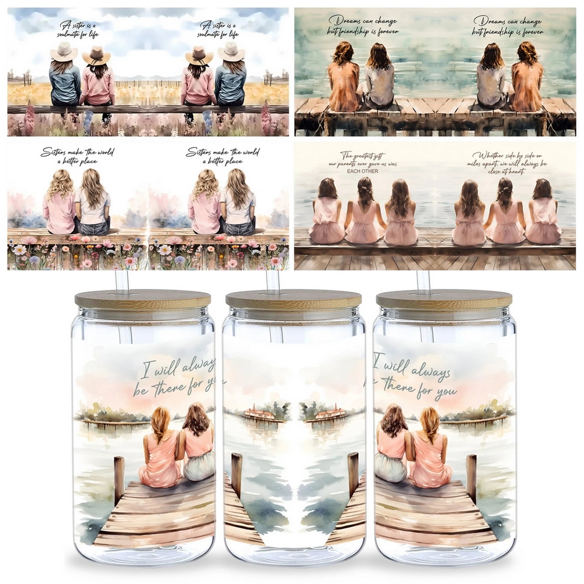 5 Sheets Character UV DTF Glass Cup Wrap Transfer Stickers, DTF Transfer Stickers, Waterproof Wipe-Off Transfer