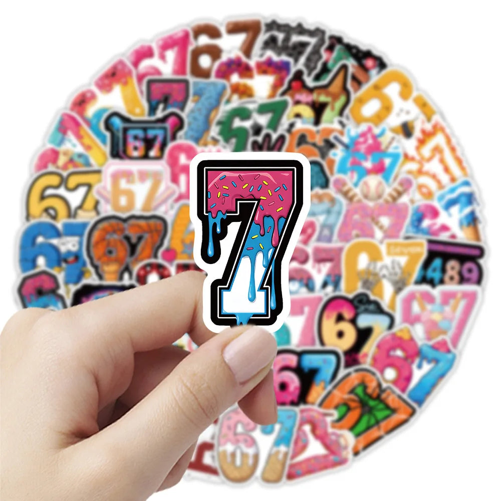 50/100PCS Cartoon Funny Number 67 Stickers Creative DIY Handbook Car Waterproof Decoration Stickers