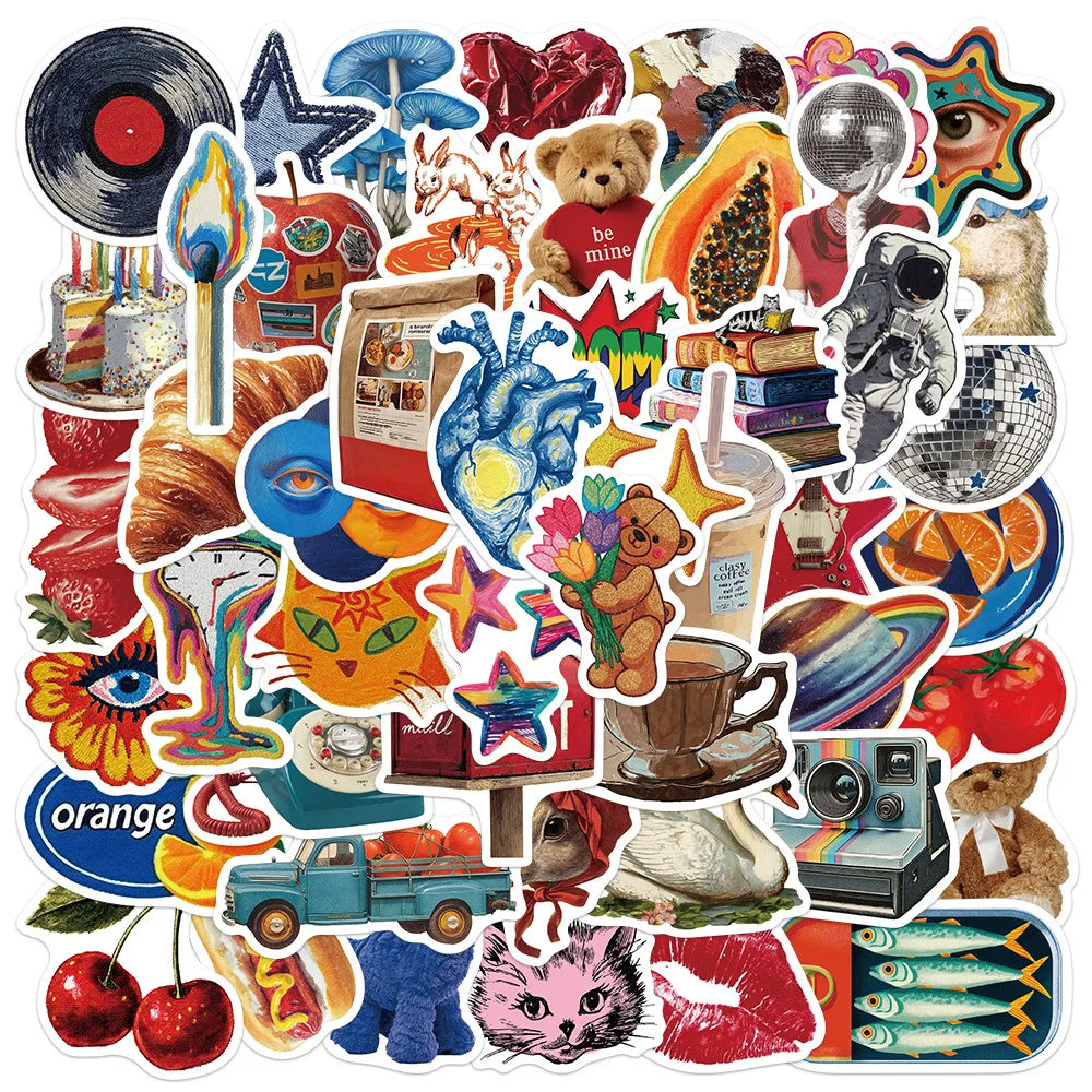 50/100PCS Vintage Y2K Graffiti Sticker Decorative Phone Refrigerator Water Water Bottles PVC Waterproof Sticker