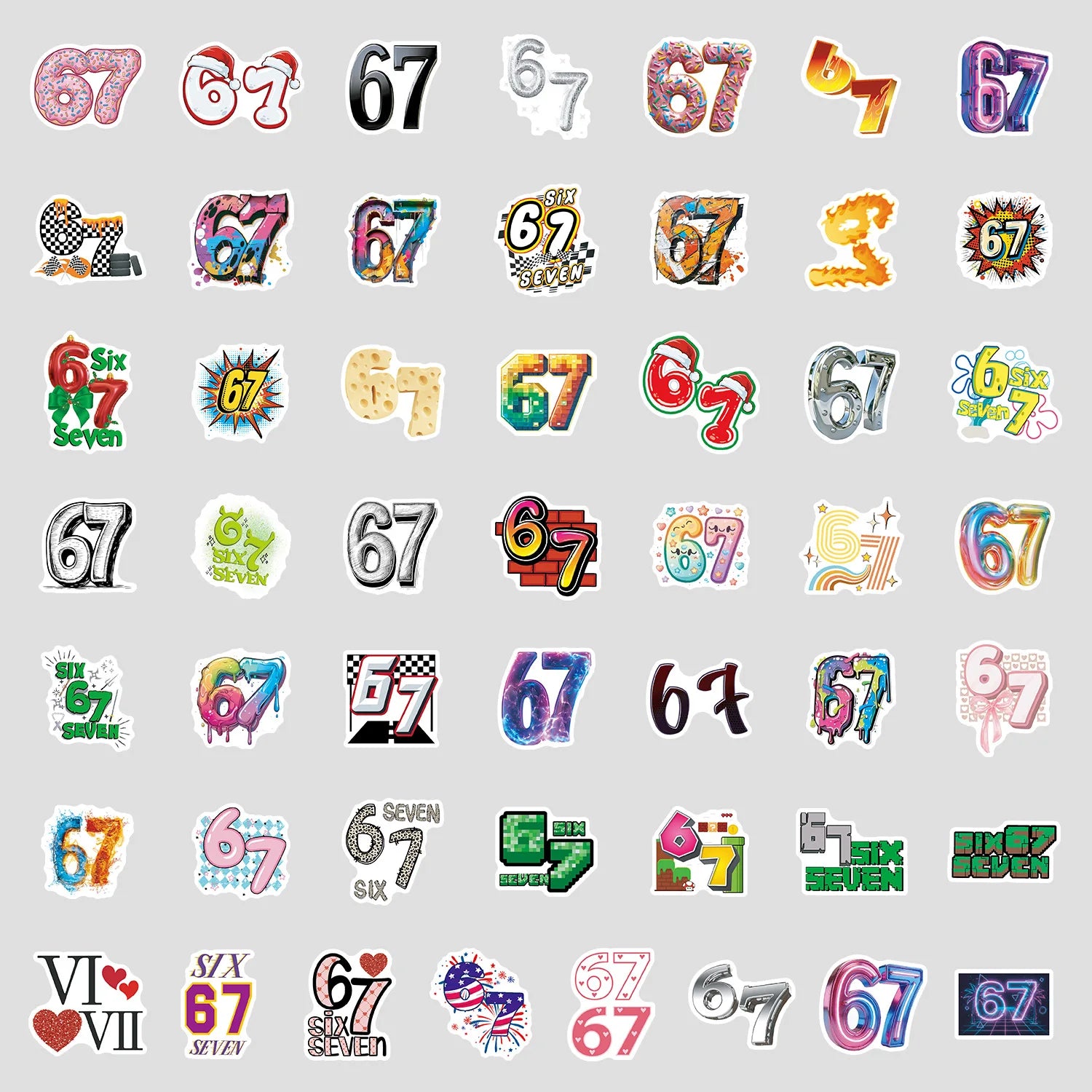 50/100Pcs Cartoon Number 67 Aesthetic Doodle Stickers, School Supplies Stationery Decal Notebook Phone Fridge Waterproof Sticker