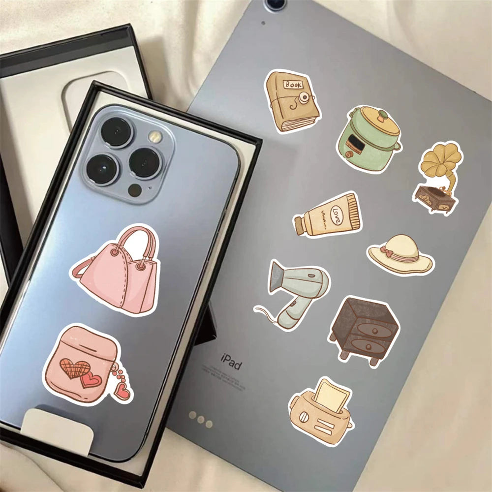 60/120Pcs Ins Style Hand Drawn Furniture Stickers DIY Furniture Fridge Storage Box Cabinet Wardrobe Printer Waterproof Decals