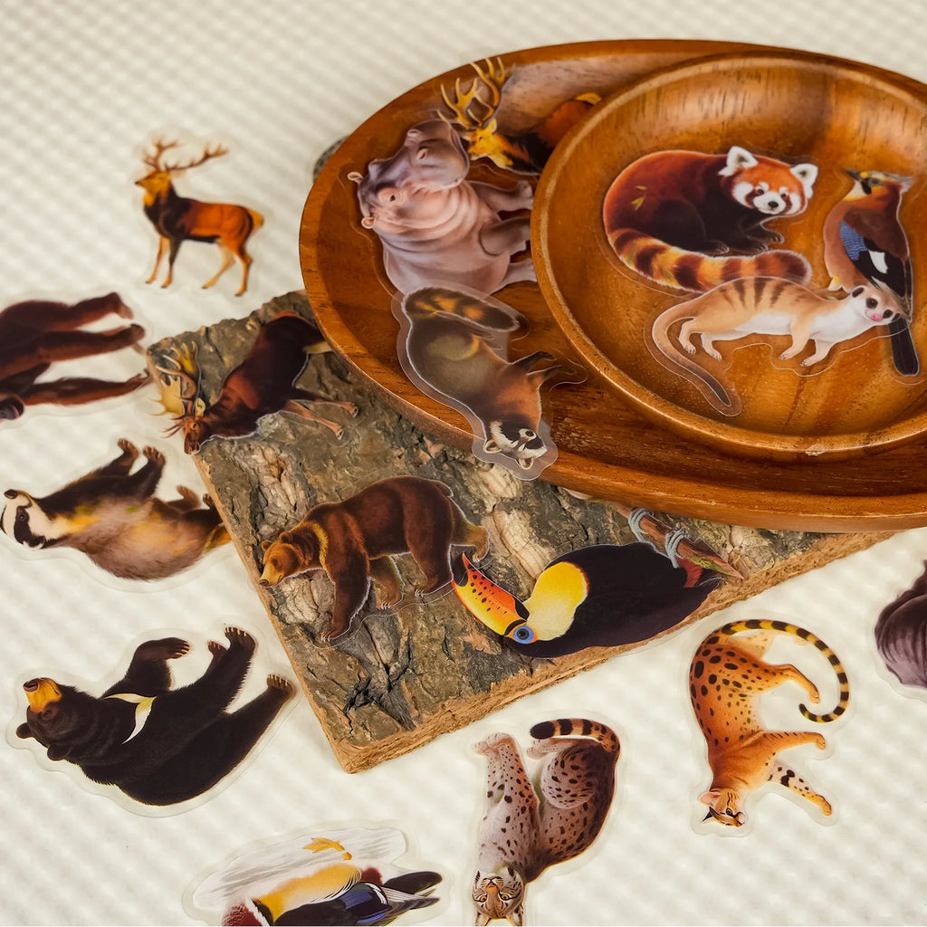 56/112 Pcs Realistic Forest Animal PET Stickers Waterproof No Repeat for Stationery Box Fridge Helmet Car Vase Decoration