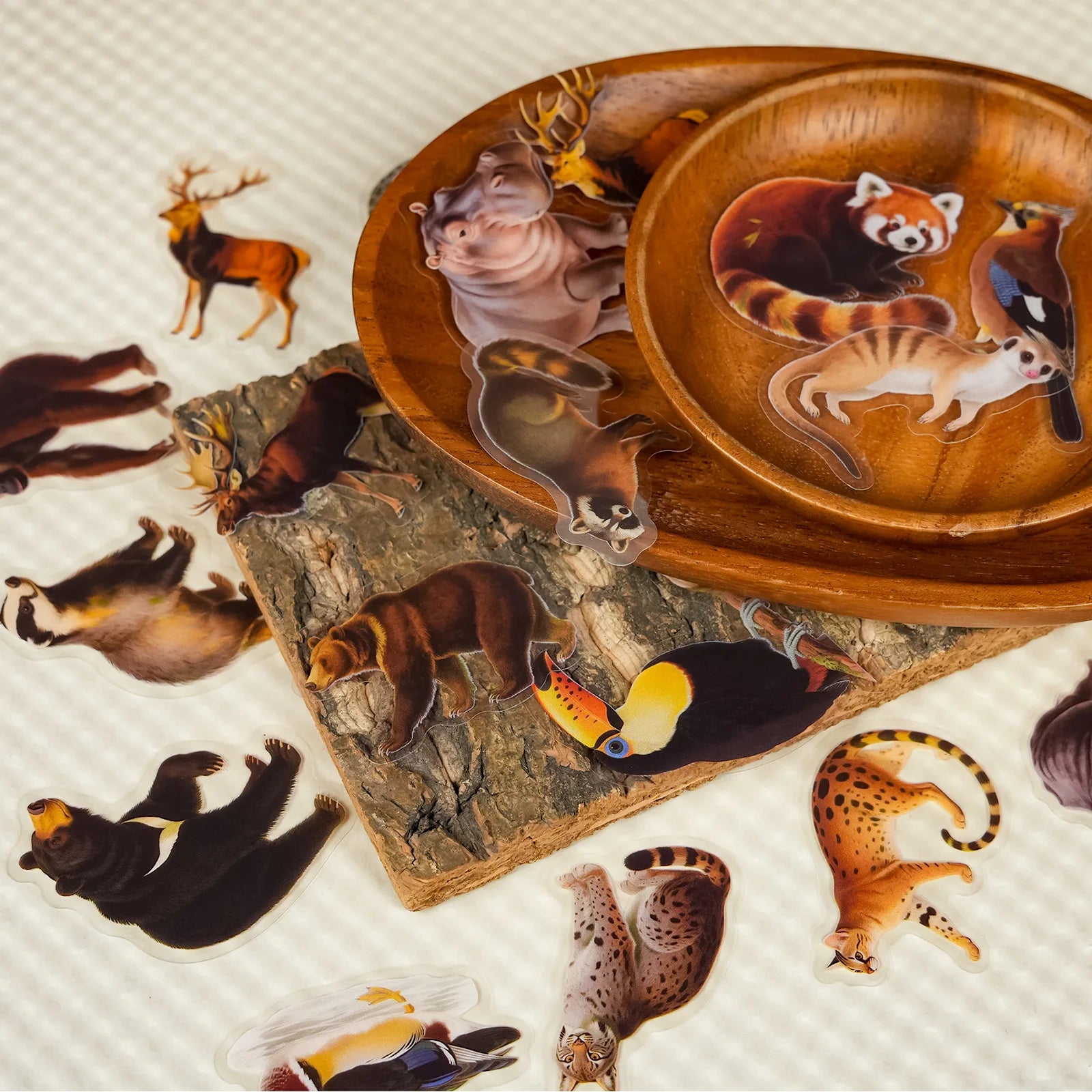 56/112 Pcs Realistic Forest Animal PET Stickers Waterproof No Repeat for Stationery Box Fridge Helmet Car Vase Decoration