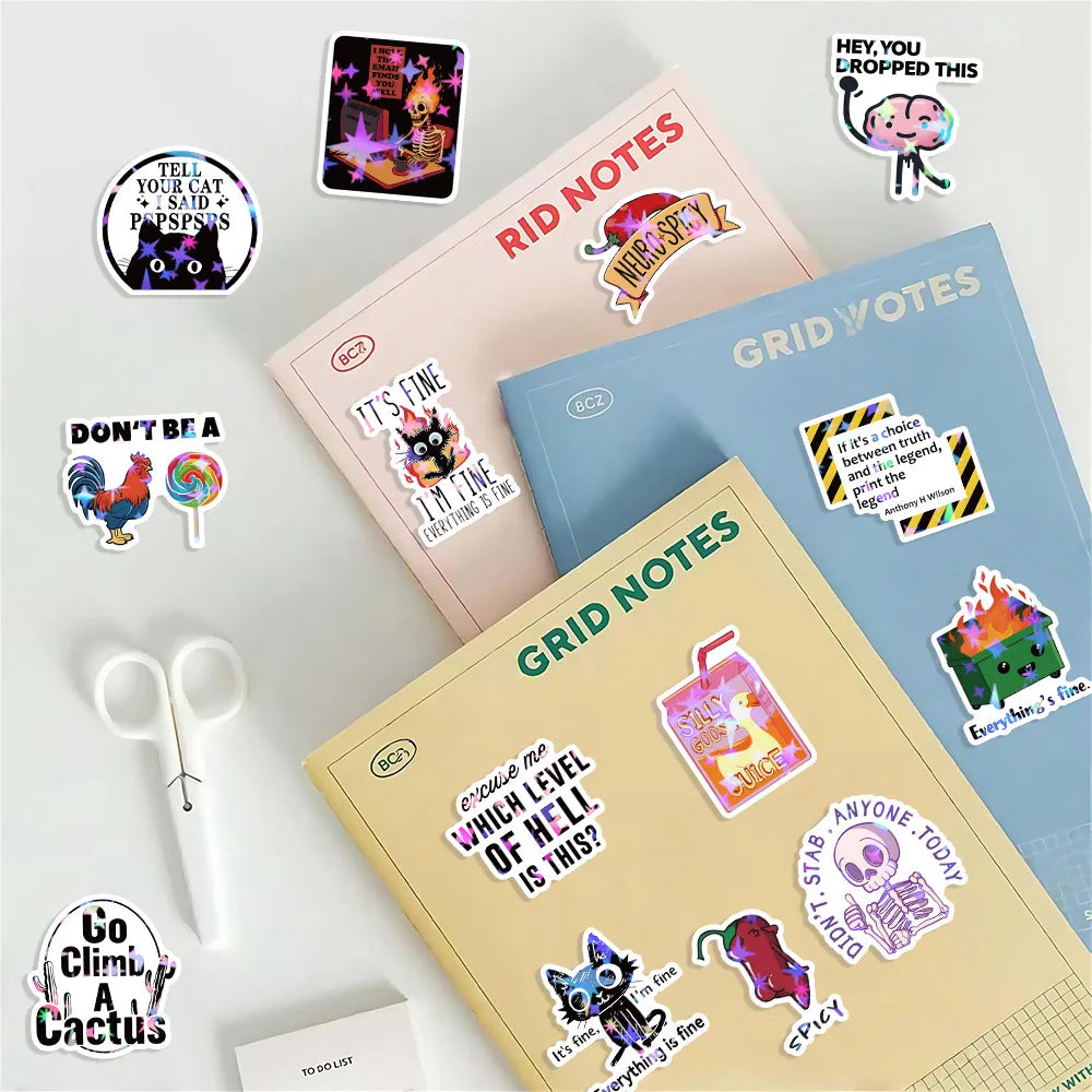 100/200PCS Funny Laser Flash Graffiti Stickers Decoration Laptop Skin Helme Luggage Stationery Notebook Waterproof Stickers