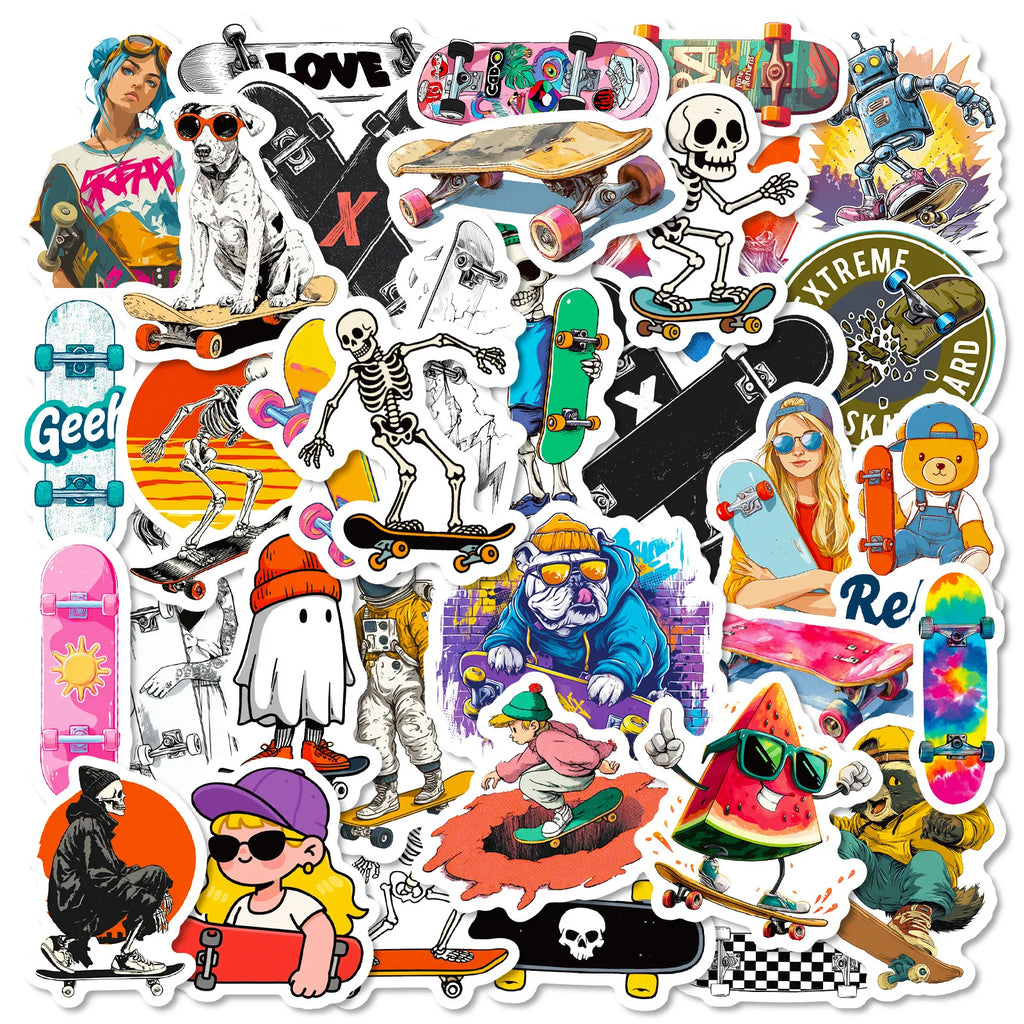 56/112 Pcs Cool Skateboard Funky Pattern Stickers No Repeat for Scooter Helmet Bike Suitcase Car Outdoor Equipment Pencil case