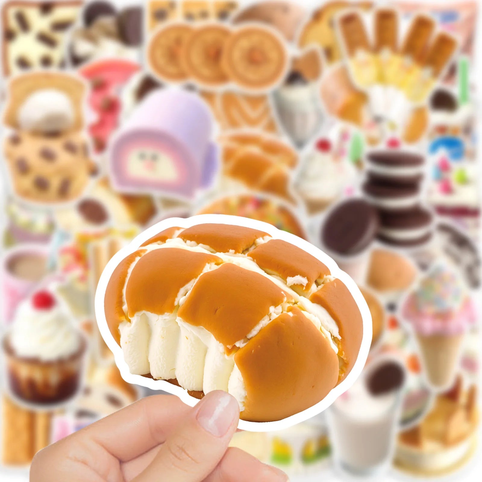 50-Pack Ins Style Food Dessert Waterproof DIY Graffiti Stickers for Desktop Water Cup Notebook Phone Tablet Luggage Decoration