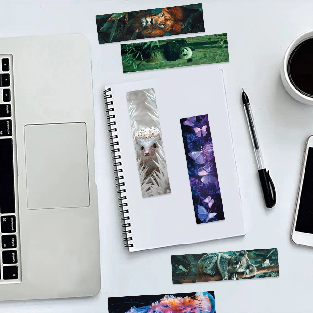 30PCS Oil Painting Animal Scene Bookmarks Creative Paper Creative Skateboard Laptop Luggage Graffiti Promotional Funny Bookmarks