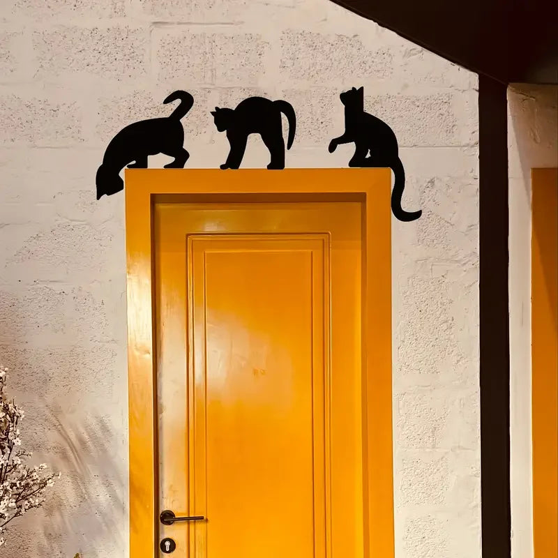 3pcs/set Creative Cat Wall Stickers, Home Decor, Black Wall Decals for Bedroom Living Room Door, Removable