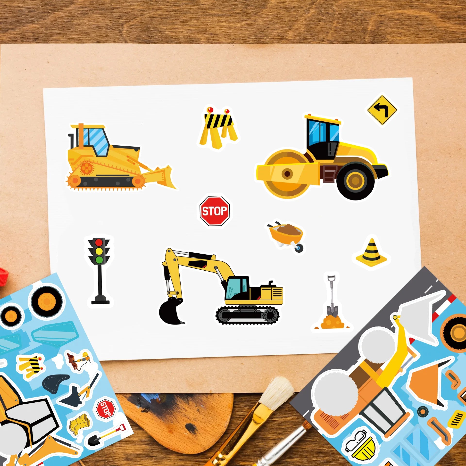 16PCS Cartoon Engineering Car Puzzle Stickers Luggage Make A Face Notebook Children Puzzle Stationery DIY Stic