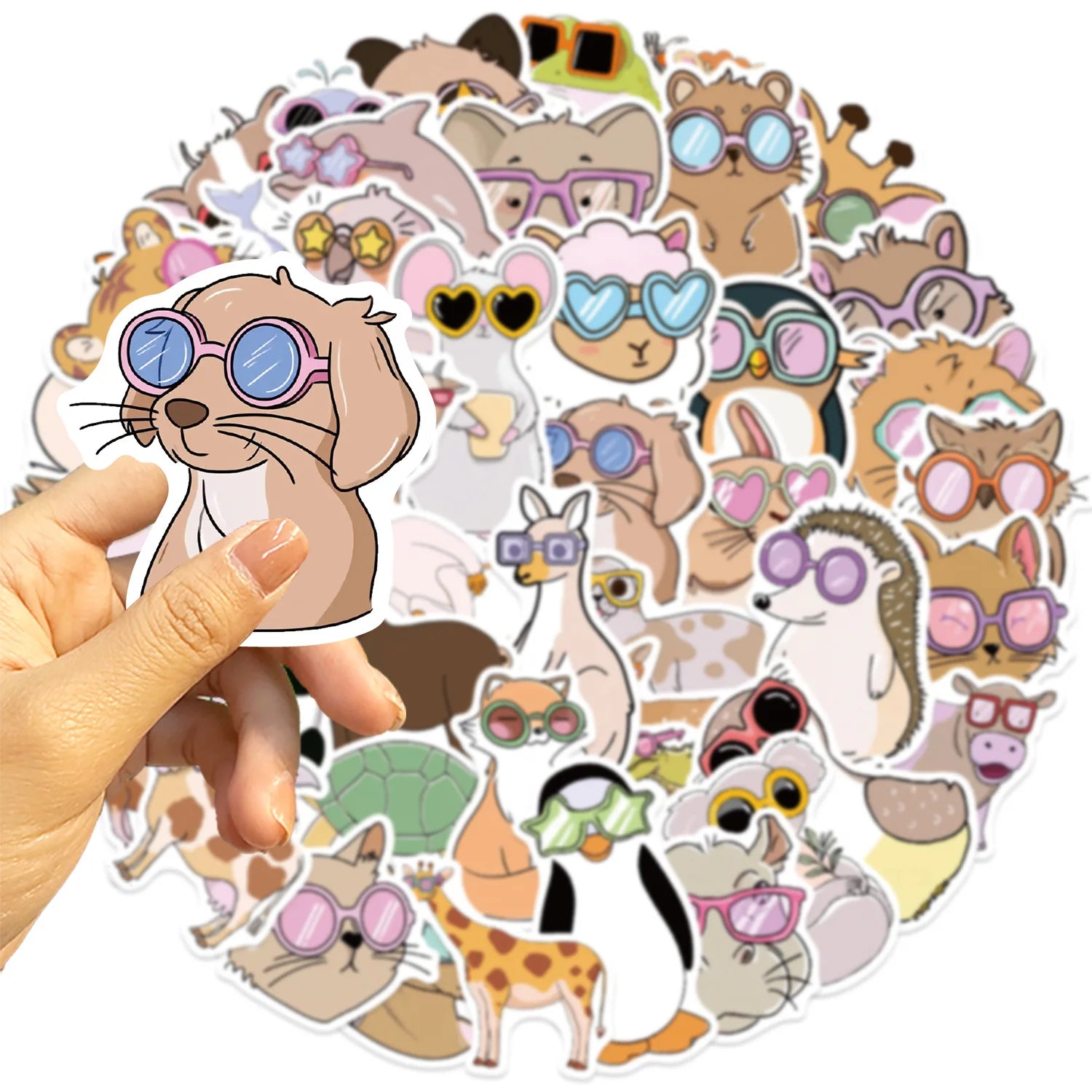 50/100PCS Cute Cartoon Glasses Wearing Animal Graffiti Stickers Decor Guitar Notebook Luggage DIY Waterproof Stationery Stickers