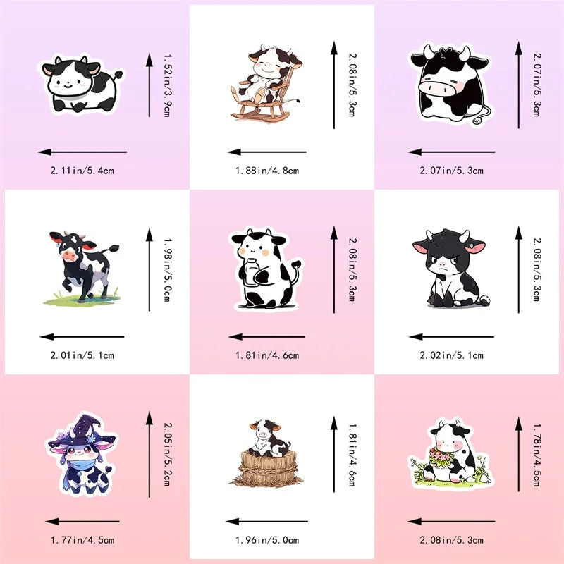 10/30/50PCS Cute Cow PVC Sticker Aesthetic DIY Children's Decoration Scrapbooking Korean Stationery School Supplies for Kids