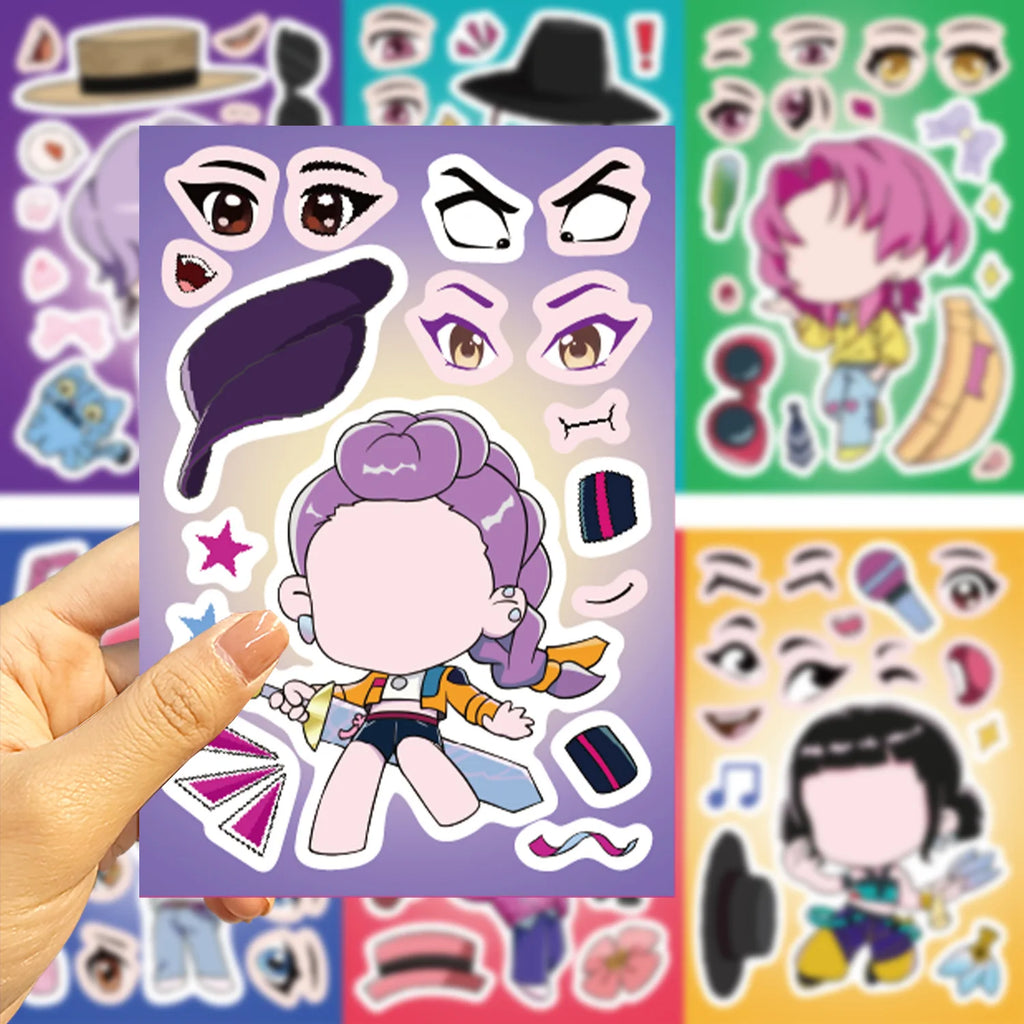 8/16/24PCS Toy Puzzle Stickers Anime Make a Face Stickers DIY Handicrafts Waterproof Stickers