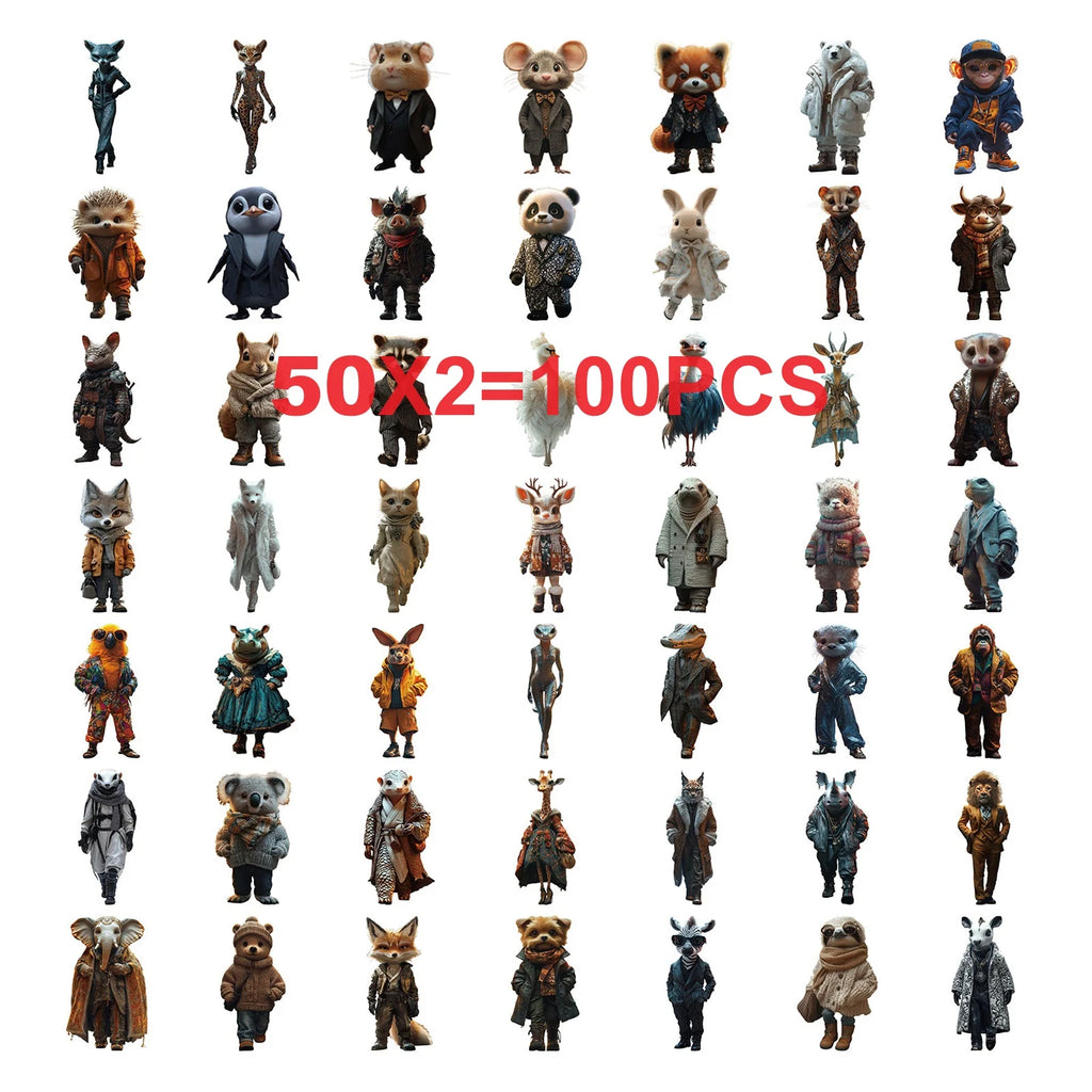 50/100PCS Cartoon Cute Animal Fashion Stickers DIY Diary Phone Case Guitar Stationery Decoration Stickers