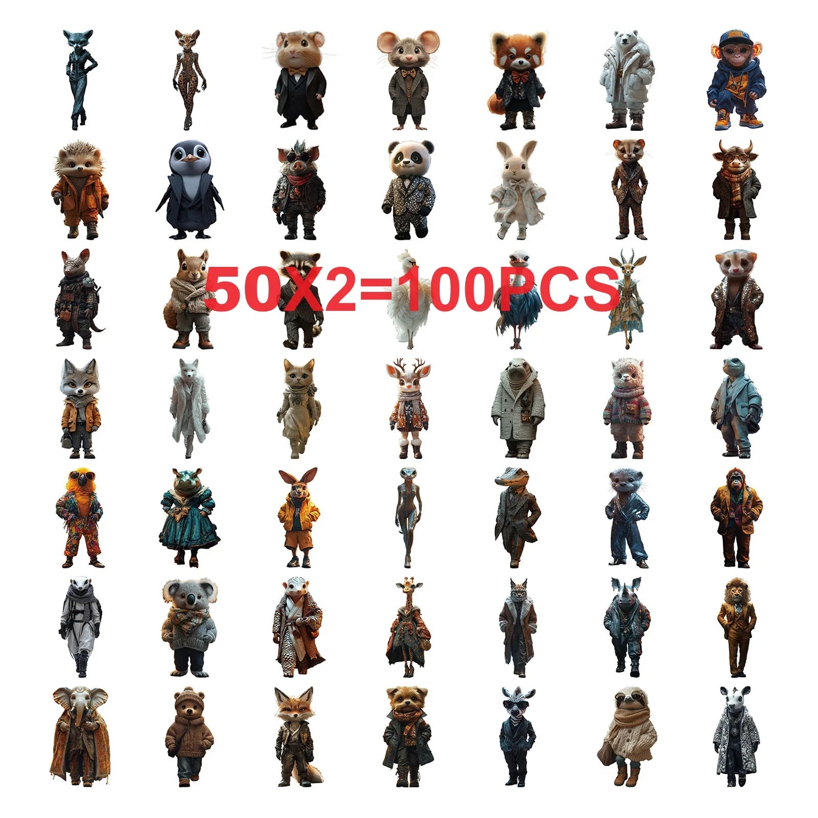 50/100PCS Cartoon Cute Animal Fashion Stickers DIY Diary Phone Case Guitar Stationery Decoration Stickers