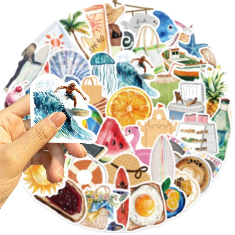 10/30/50PCS Kawaii Summer Life PVC Sticky Sticker Aesthetic DIY Stationery Decoration Scrapbooking School Supplies for Kids