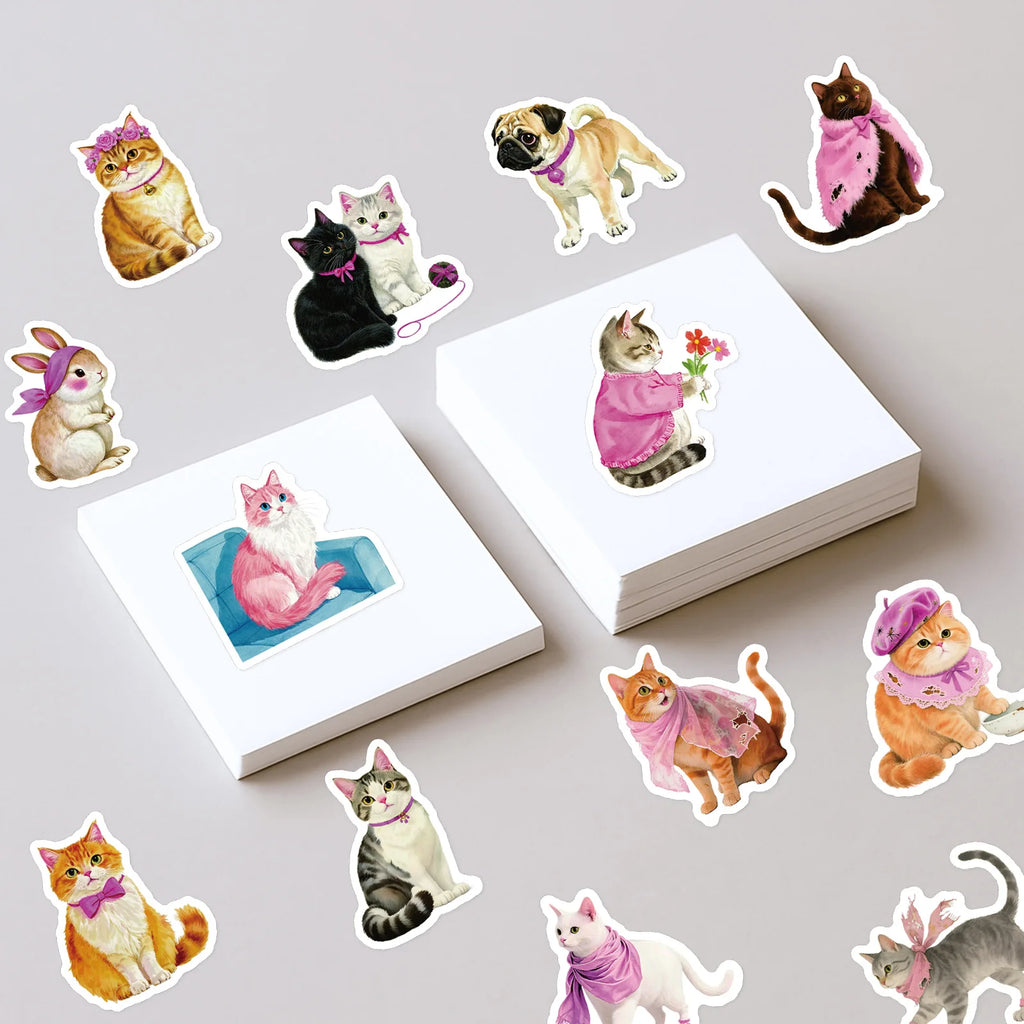 56PCS Cute Cat Graffiti Children Reward Stickers Various Animals Luggage Decoration Stationery Notebook Stickers