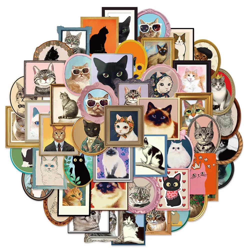 50PCS Creative Picture Frame Cat Fun Stickers DIY Manual Speaker Decoration Luggage Notebook Water Cup Label Waterproof Stickers