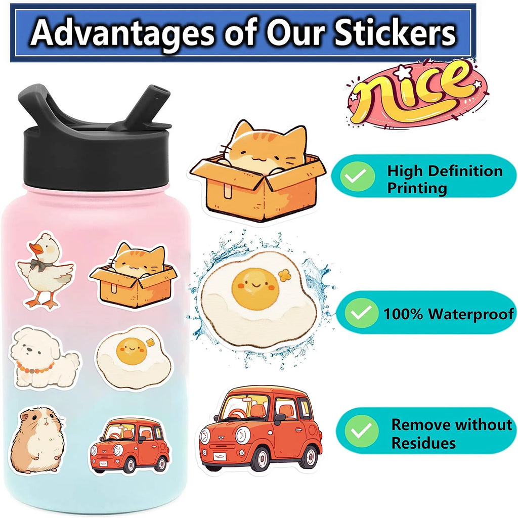 50/100PCS Cartoon Simple Style Cute Stickers Decorative Guitar Notebook Luggage DIY Waterproof Party Stickers