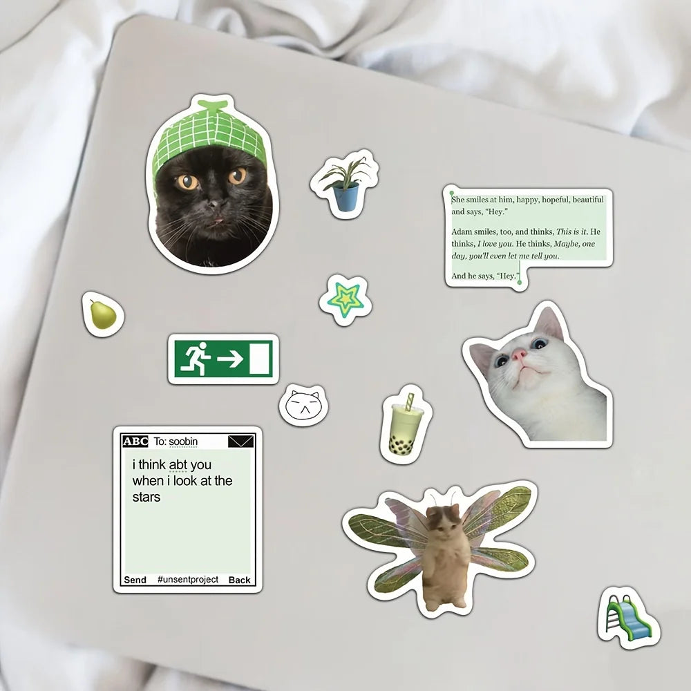8/16Pcs cat expression on Instagram Collage Sticker Nostalgia Cartoon Skateboards Motorcycles Bicycle Landscape Funny Stickers