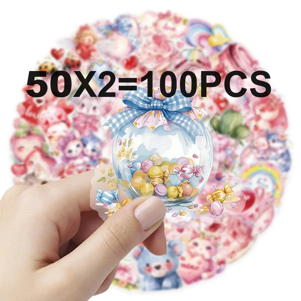 50/100PCS PET Transparent Valentine's Day Stickers S Watercolor LOVE Love Creative Notebook Booklet Stationery Decor Stickers