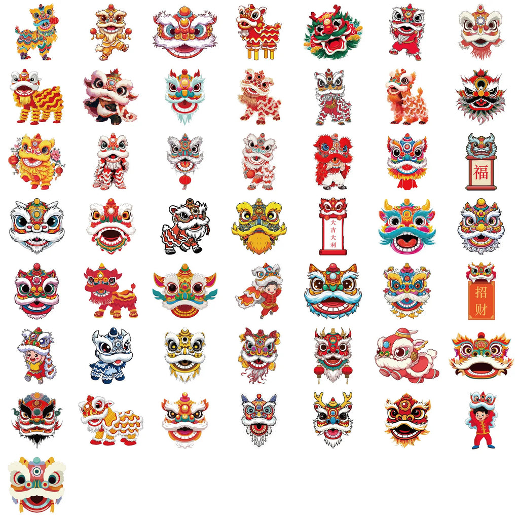 50/100PCS Cartoon New Year Lion Dance Graffiti Stickers - DIY Guitar Notebook Luggage Waterproof Stationery Decorative Stickers