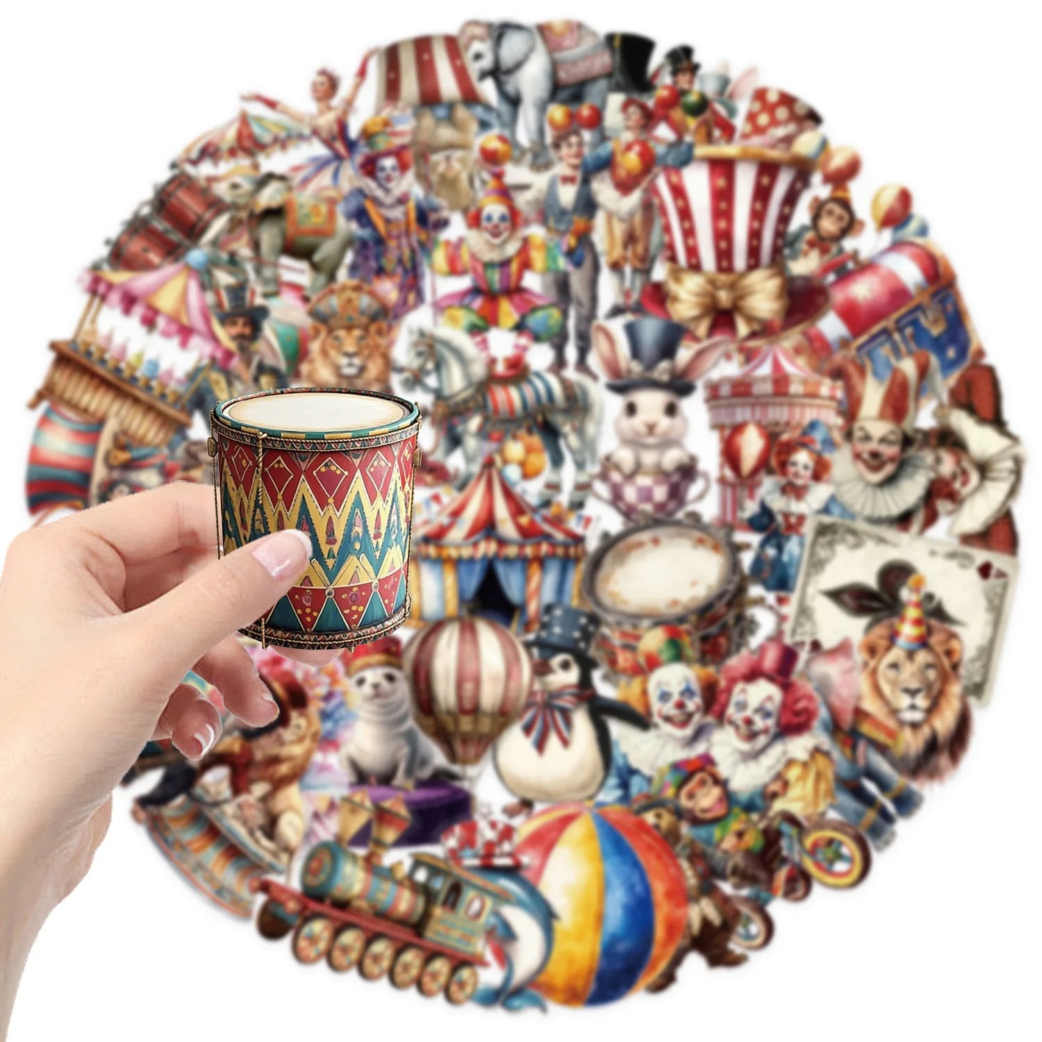 50/100PCS Transparent PET Cartoon Circus Sticker Pack Waterproof Transparent Decorative Guitar Notebook Stationery Stickers