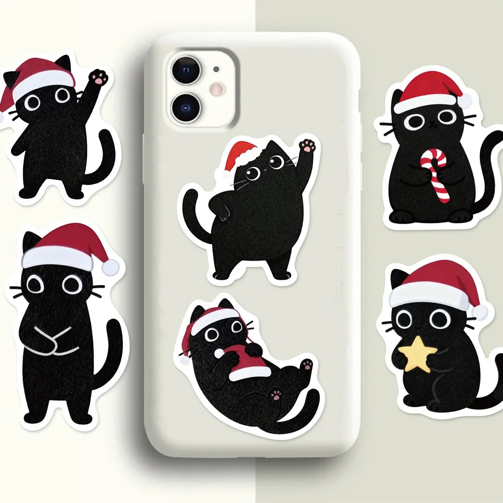 50PCS Cartoon Christmas Black Cat Reward Sticker Pack DIY Brochure Decorative Tablet Laptop Toy Stickers