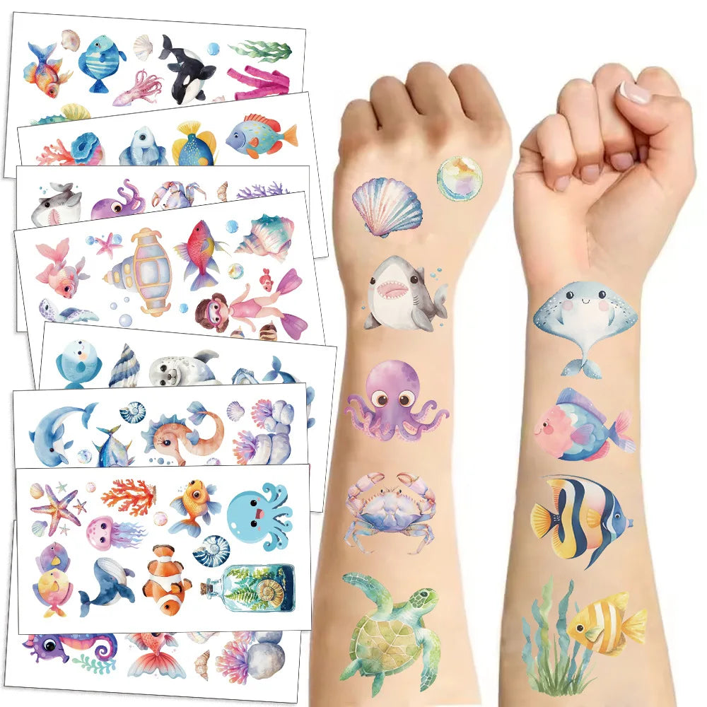 10 Sheets Sea Animals Tattoo Sticker Temporary Fake Tattoo Arm Hands Body Stickers