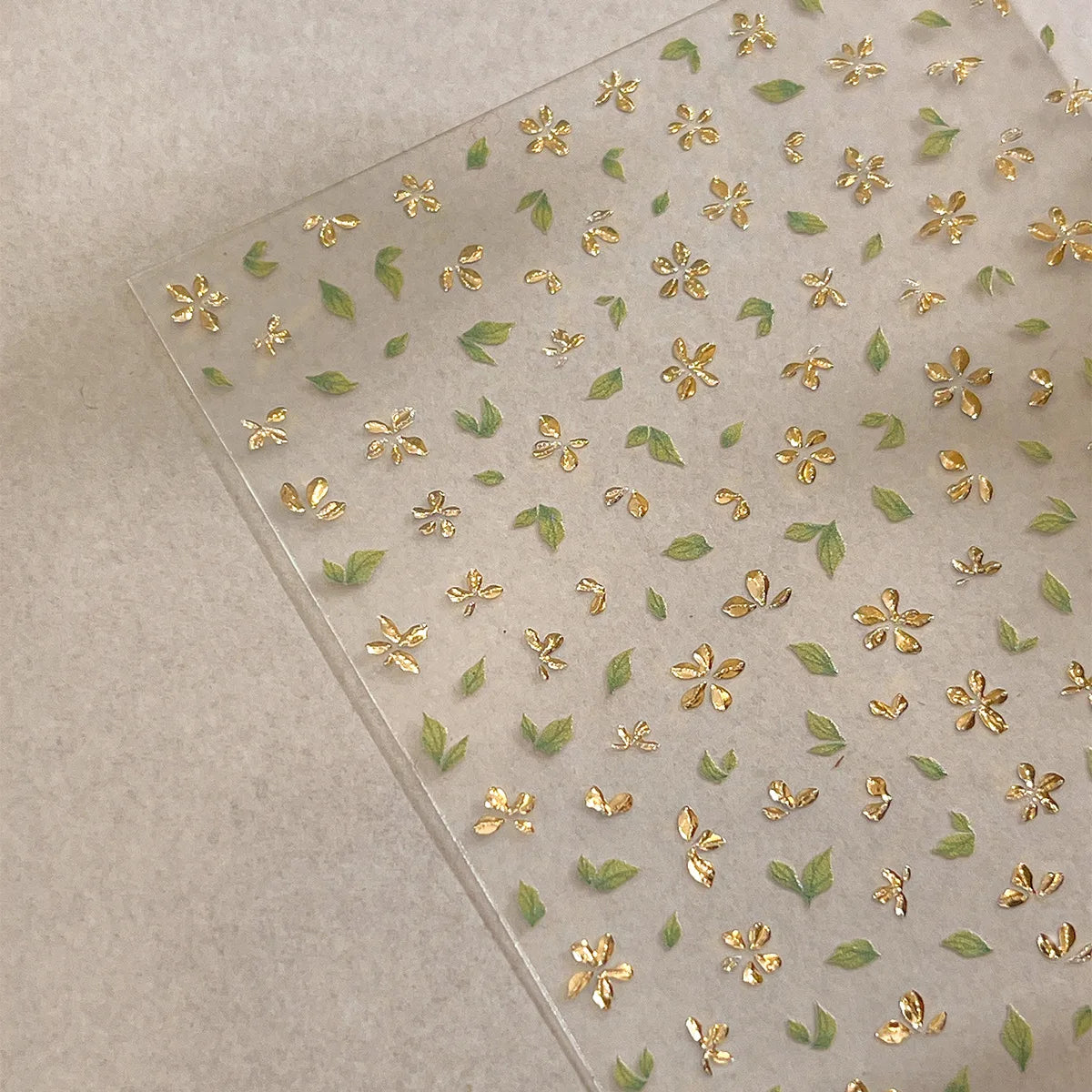 Golden Green Leaf Flower Nail Art Stickers Exqusitive 3D Five-petal Flower Nail Decorations DIY Adhesive Nail Decals Accessories