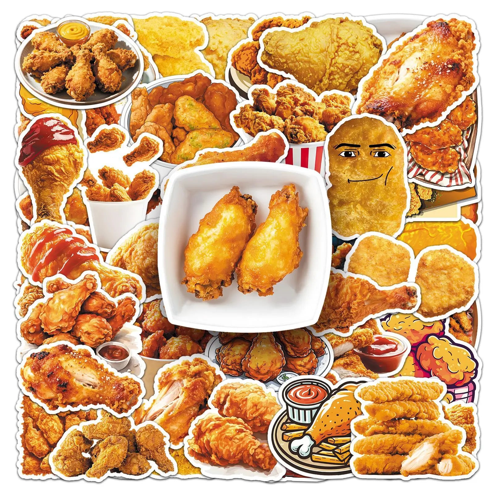 50-Pack Waterproof Fried Chicken Food Graffiti Stickers for Phone Tablet Helmet Guitar Skateboard Luggage Decoration