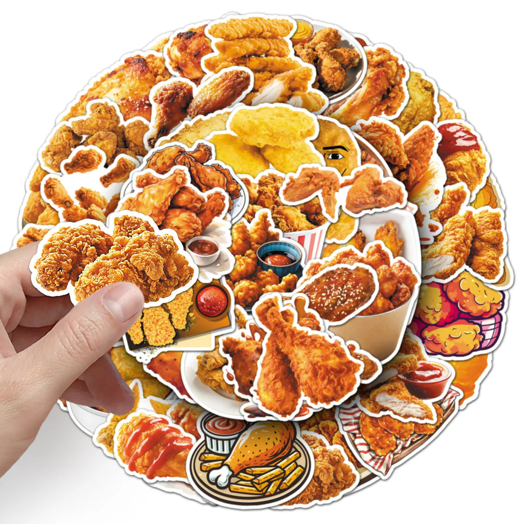 50-Pack Waterproof Fried Chicken Food Graffiti Stickers for Phone Tablet Helmet Guitar Skateboard Luggage Decoration