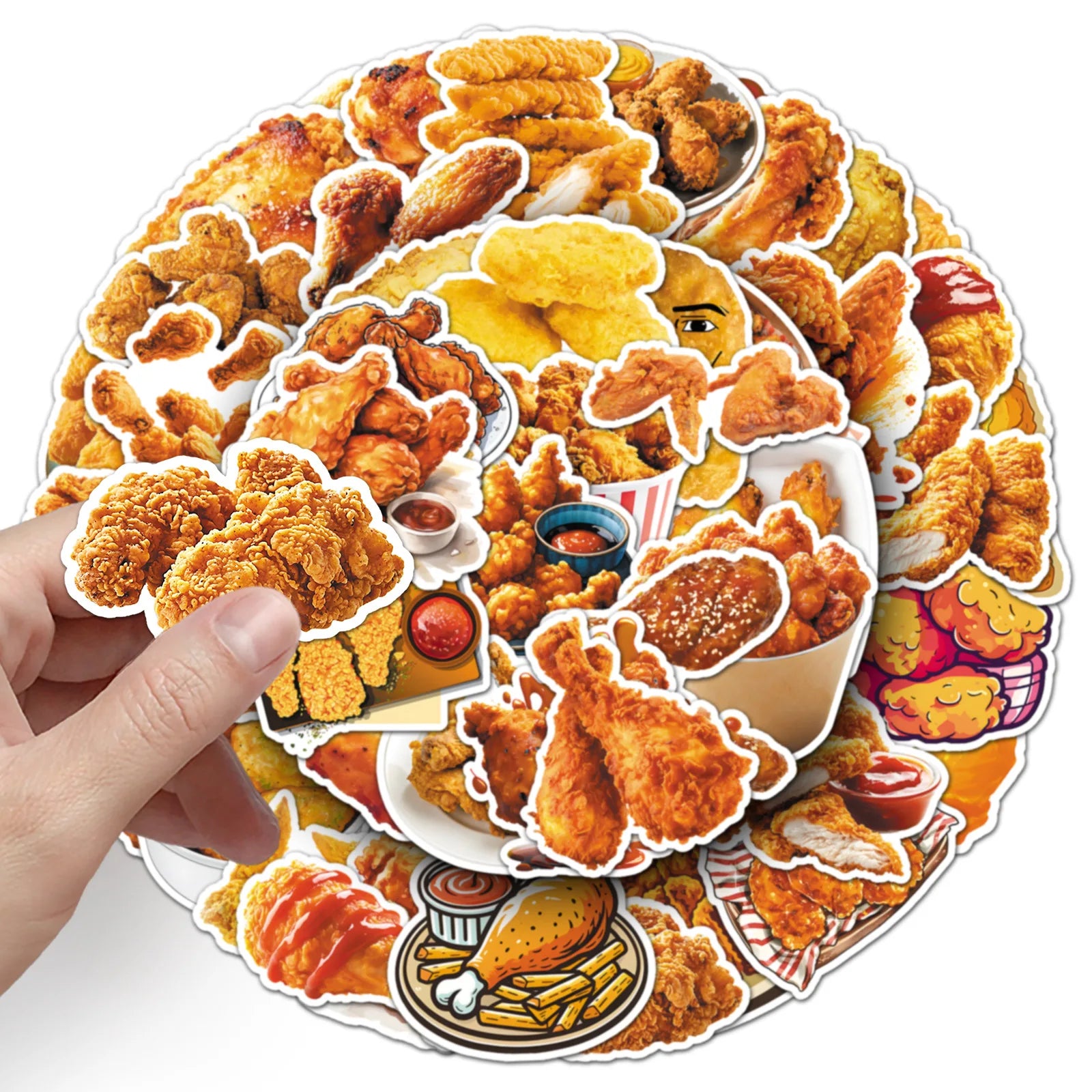50-Pack Waterproof Fried Chicken Food Graffiti Stickers for Phone Tablet Helmet Guitar Skateboard Luggage Decoration