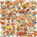50PCS Kawaii Orange Rose Sticky PVC Sticker Aesthetic Stationery DIY Decoration Scrapbooking Children's Supplies