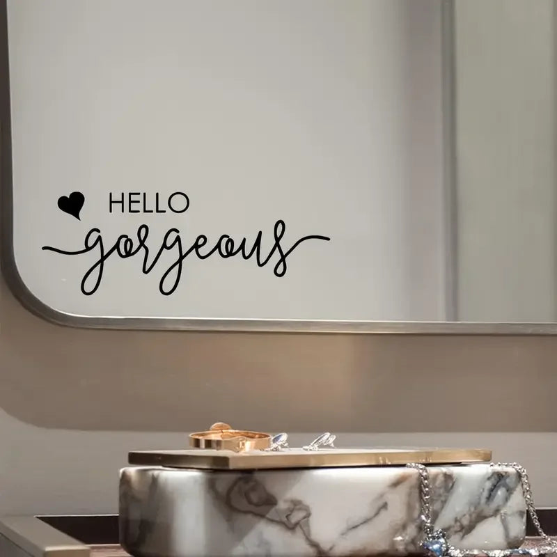 Car Sticker Hello Gorgeous Vinyl Wall Decal - Elegant Letter Print Home Decor for Glass Surfaces, Self-adhesive and Easy to Appl