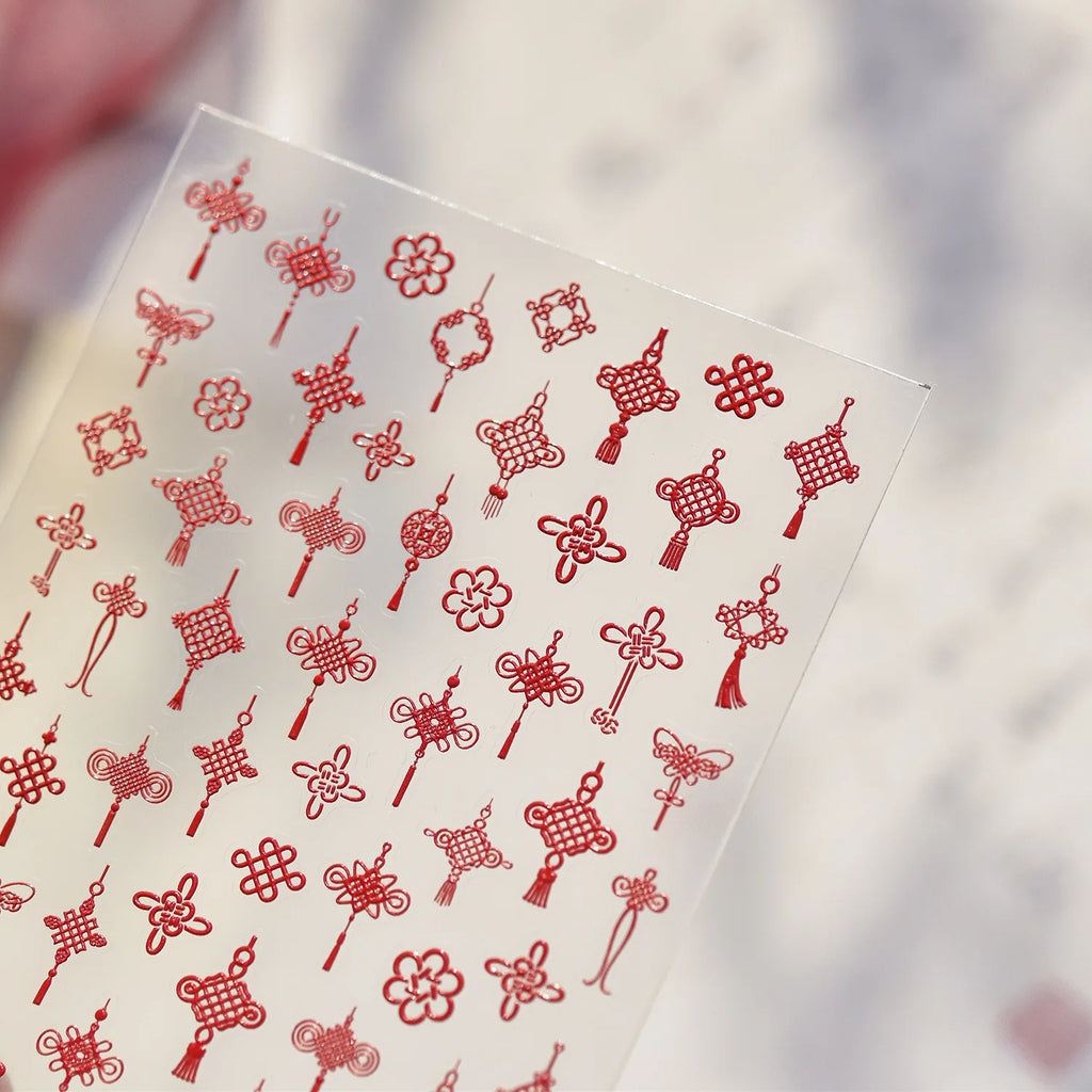 Chinese knot Adhesive Nails 3D Decorations Stickers 5D Embossed Nail Stickers 2026 New Year Nail Art Sticker Manicure Decals DIY
