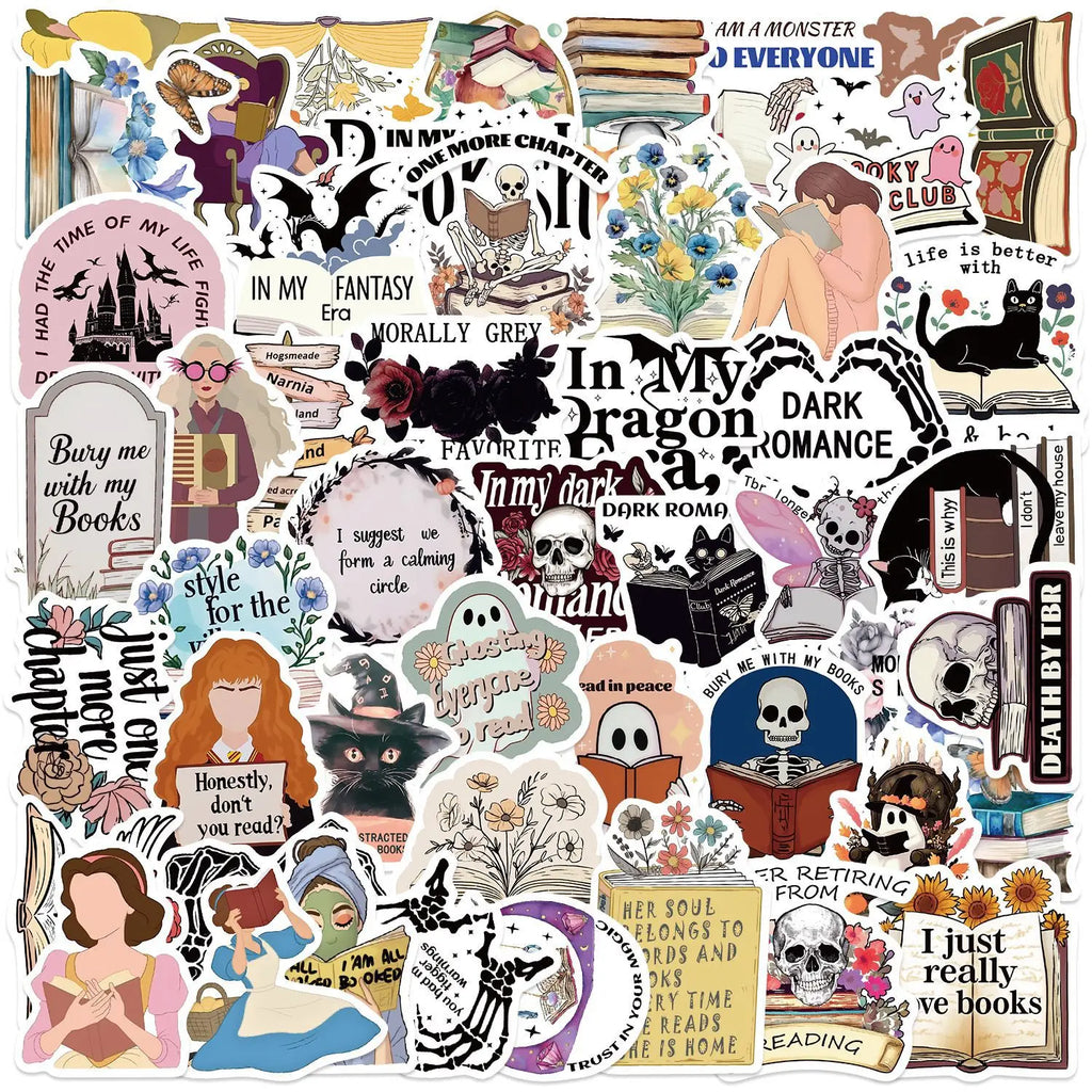 50/100PCS Dark Reading Book Graffiti Stickers Decor Tablets Phone Water Bottle PVC Waterproof Stationery Children Reward Sticker