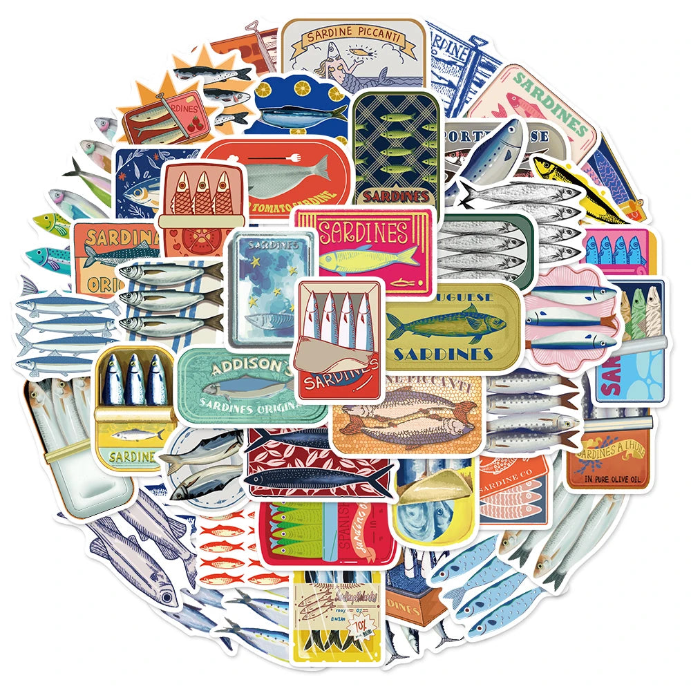 50PCS Cartoon sardine Ocean Funny Sticker Set DIY Brochure Clipper Decoration Notebook Toy Sticker
