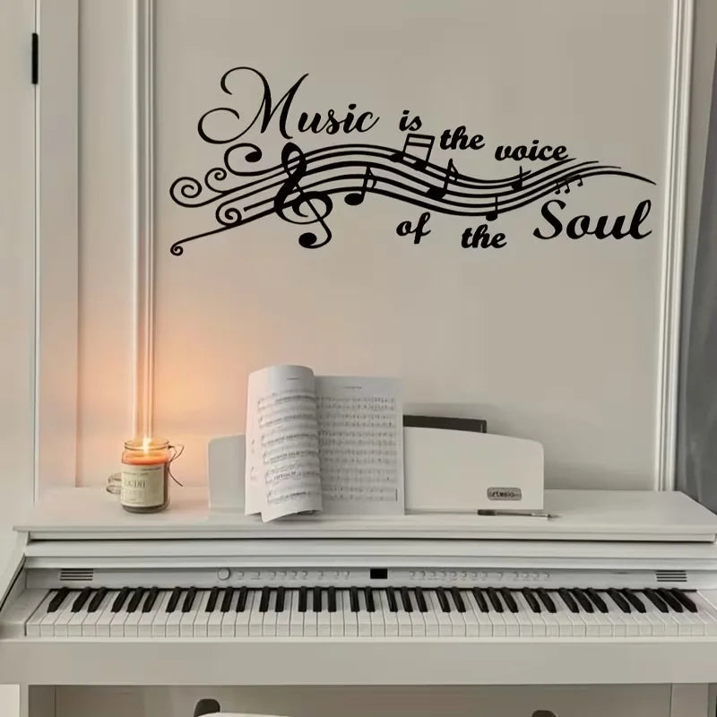 A Music-Themed Wall Sticker with a Black Text Design on a White Background, Featuring Musical Notes - Suitable for Decorating Wa