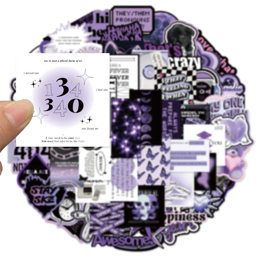 60PCS Black Purple INS Wind Series Stickers Creative DIY Stickers Instructions Tags Tablet PC Decoration Toy Decoration Stickers
