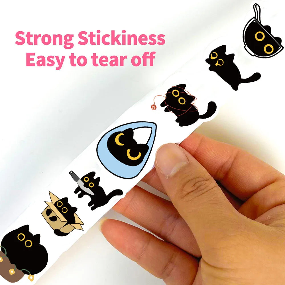500PCS Black Cat Roll Stickers Scrapbooking Phone Coffee Laptop Luggage Skateboard Harajuku Stickers For Waterproof Decoration