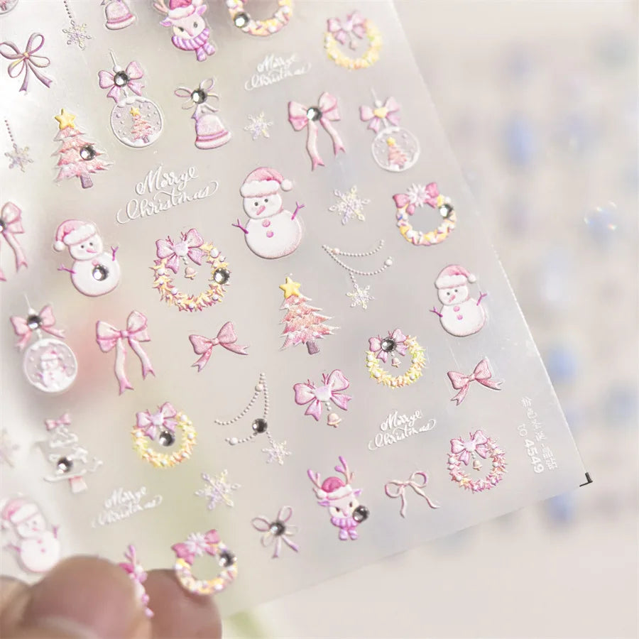 Luxury Crystal Diamond Nail Stickers 5D Cute Apple Christmas Tree Nail Decoration Stickers DIY 3D Happy New Year Manicure Decals