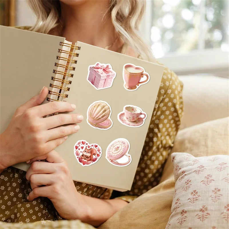 10/30/56PCS Bright Pink Color Girl Sticky PVC Sticker Stationery DIY Laptop Luggage Skateboard Decoration Scrapbooking