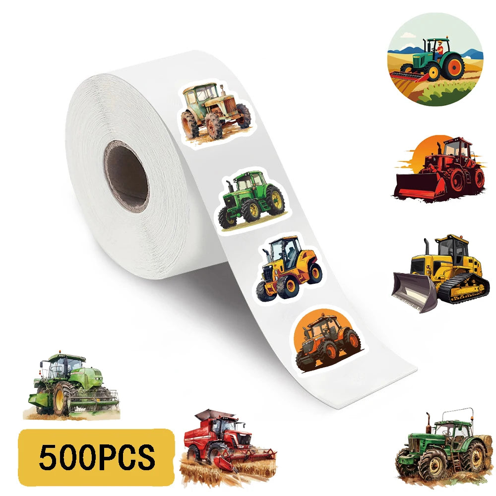 500PCS Cartoon Tractor Roll Stickers Skateboard Art Picture Laptops Graffiti PVC Waterproof Aesthetic Community Dormitory Sticke