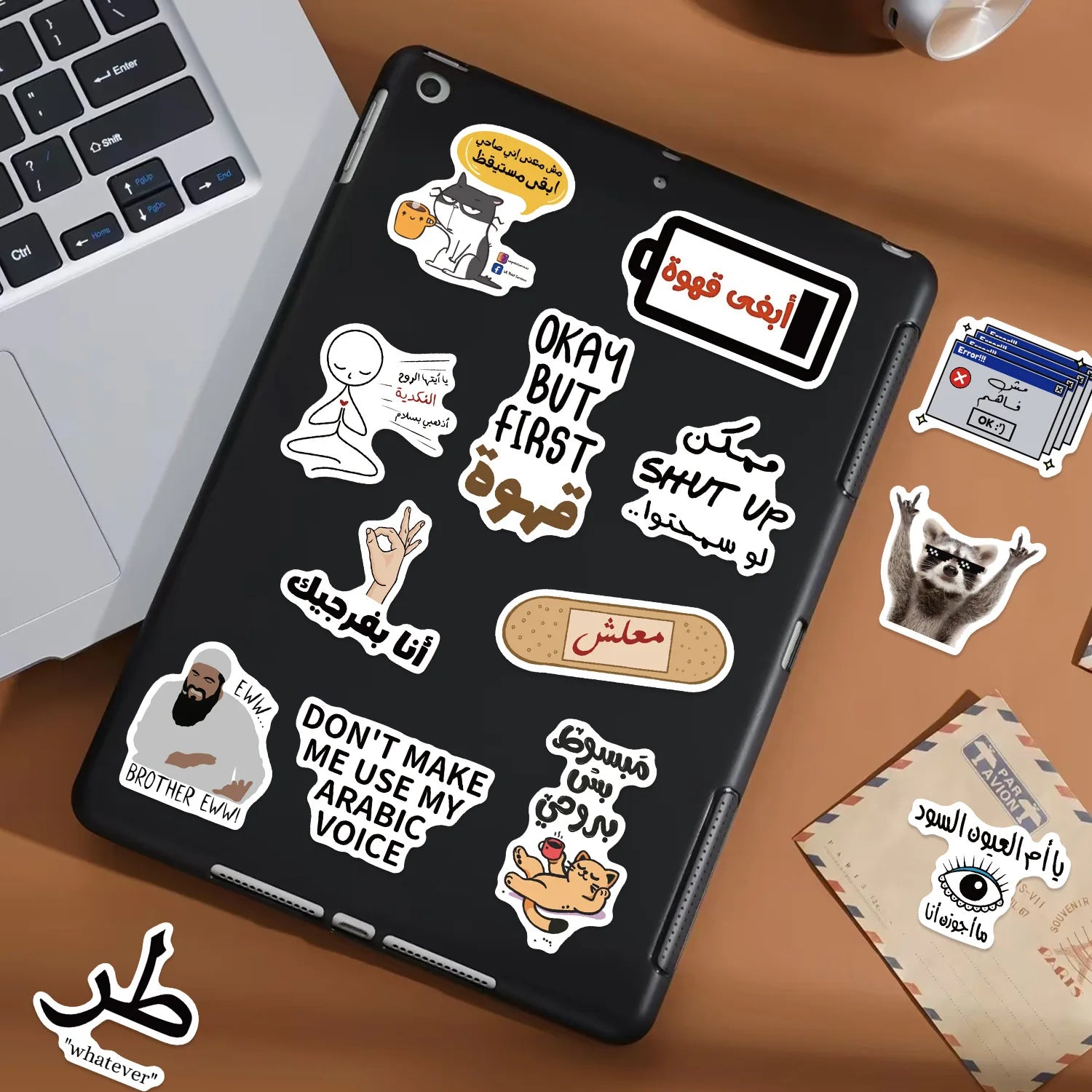 57/114 Pcs Cartoon Arabic Text Fun Doodle Stickers for Guitar Notebook Suitcase File Holder DIY Material Fade Resistant Decals
