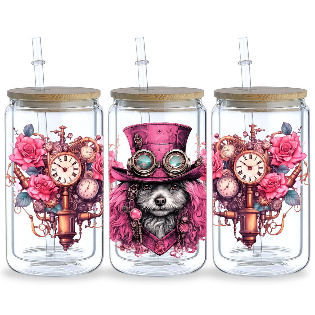 5 Sheets Steampunk UV DTF Cup Wrap,Sport DTF Transfer Stickers for Glass Cup,Waterproof funny Punk animal Rub on Transfers
