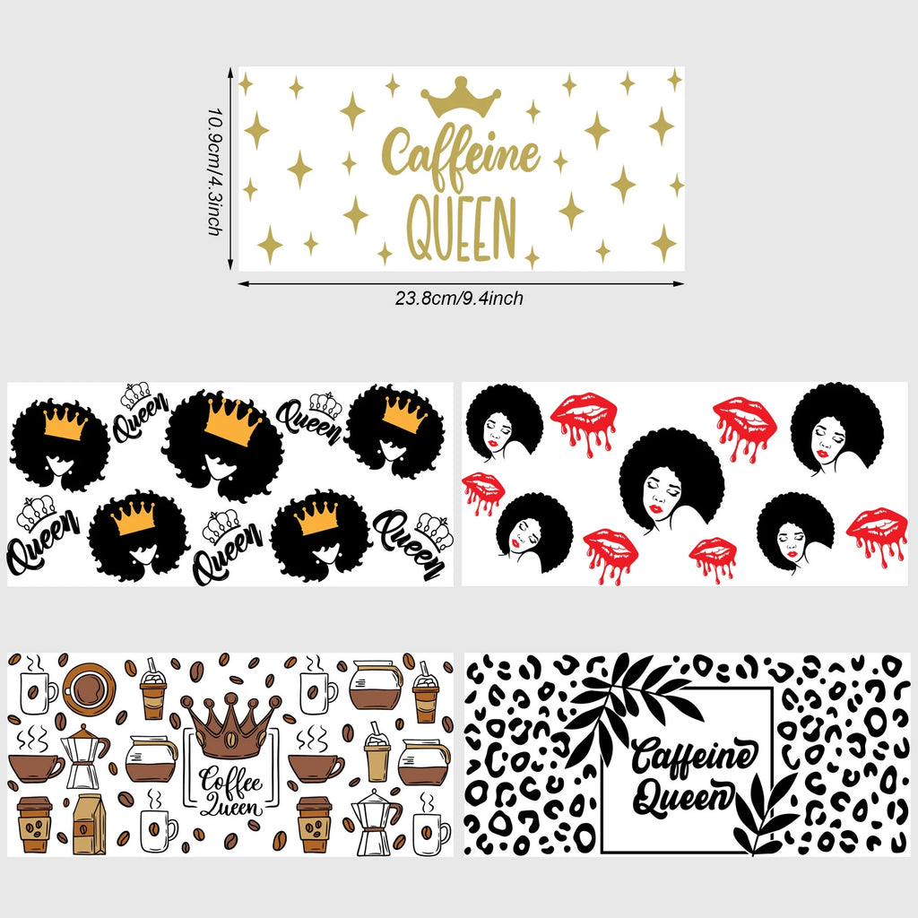 5 sheets Queen UV DTF cup stickers, DTF friction transfer stickers, waterproof transfer stickers, suitable for 16 oz glass cups