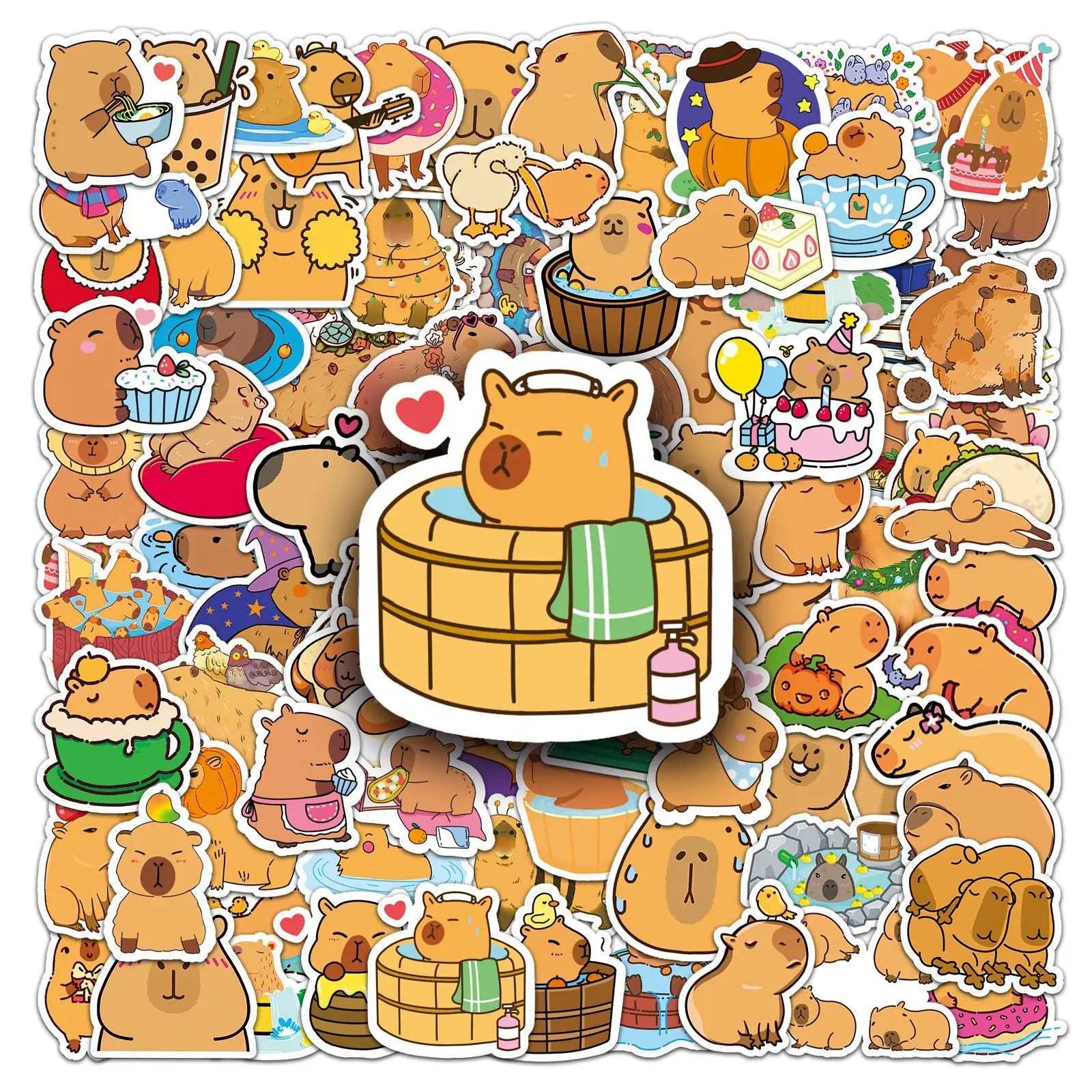 100Pcs Capybara Graffiti Stickers Cute Stationery School Supplies Decor Decals Notebook Phone Case Fridge Luggage DIY Stickers
