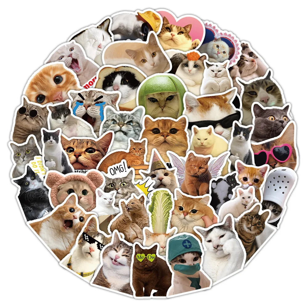 50-Pack Funny Cat Stickers for Decorating Computers Phones Stationery Notebooks - Reward Decal Stickers