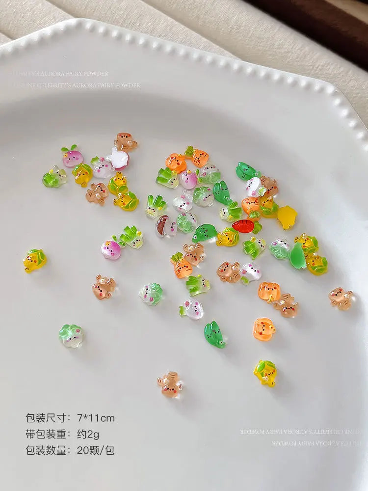Ice-transparent Vegetable Nail Art Accessories Cute Mini Nail Charms Cabbage Corn Resin Nail Rhinestones Cartoon Decoration 20pc