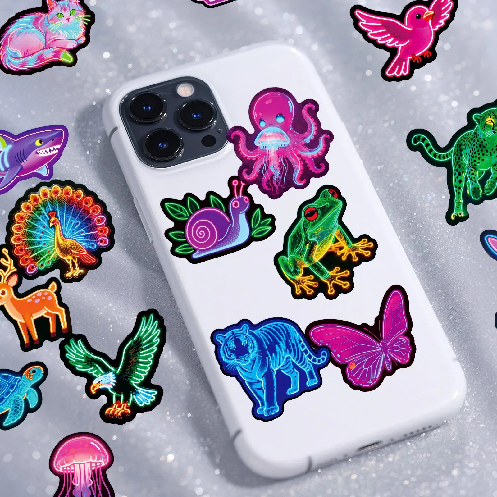 56/112 Pcs New Neon Animal Colorful Cartoon Doodle Stickers for Reward DIY Scrapbook Stationery Box Notebook Helmet Scooter